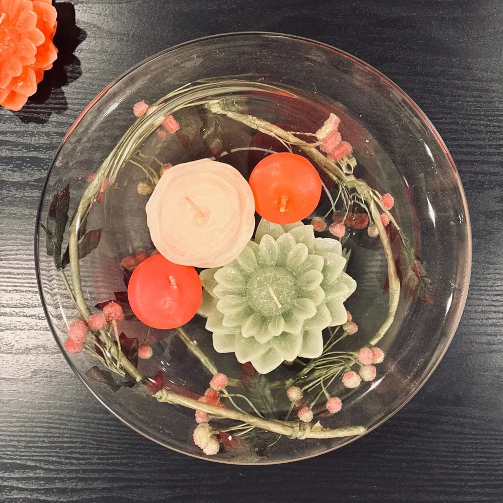 Decorative Floating Candle/Clear Glass Centerpiece Bowl & 6 Floating Candles
